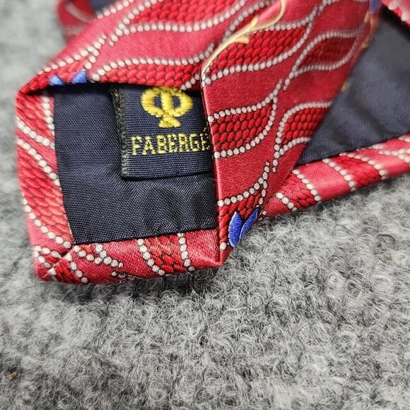 Faberge Necktie Men’s Red Pink Blue Flower All Silk Tie Handmade USA - Picture 6 of 8